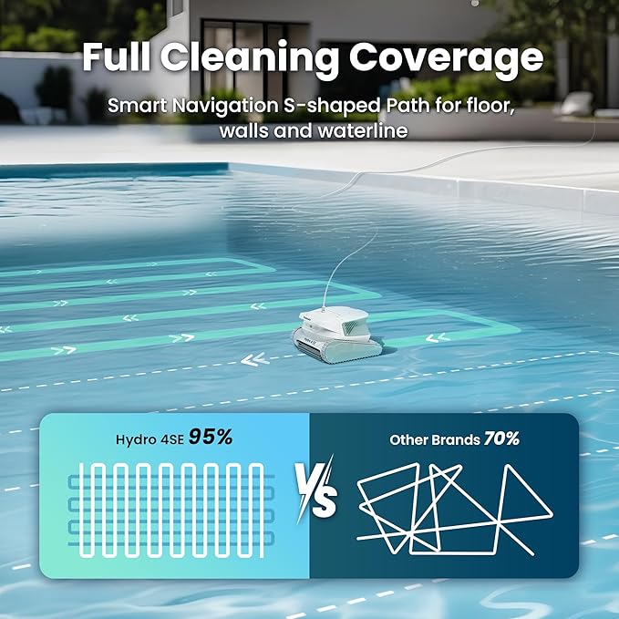 Hydro 4SE Robotic Pool Cleaner, S-Shaped Path/Auto Wall/Waterline Cleaning - Image 2