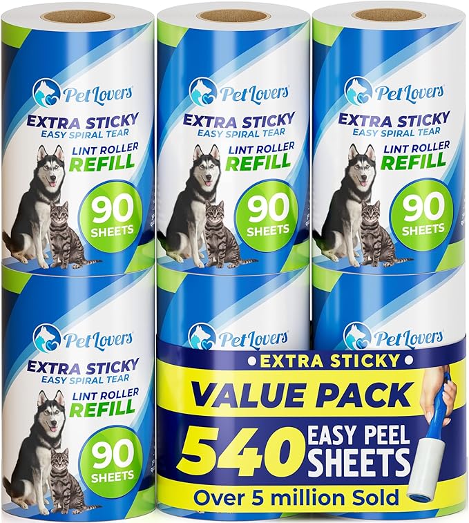 PetLovers Extra Sticky Lint Roller 6 Pack of Refills Only by PetLovers