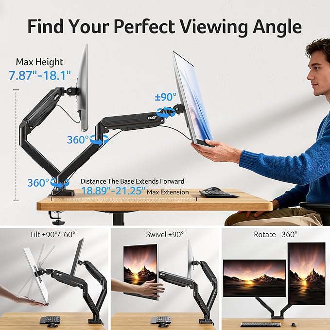 Acer Dual Monitor Arm, Computer Desk Arm - Image 3