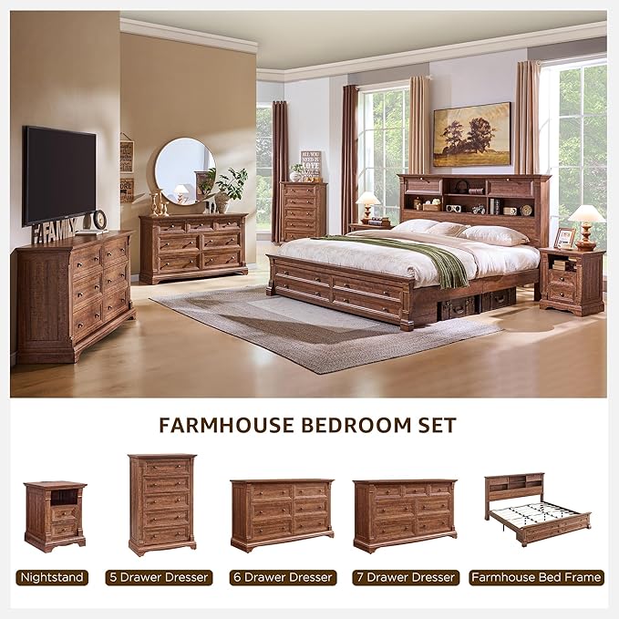 Farmhouse Nightstand with Charging Station, Wooden Sofa Table w/Roman Column - Image 6