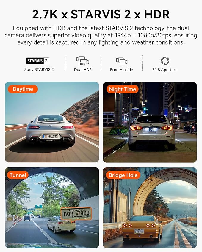 Vantrue N2X 2.7K Dash Cam Front and Inside, 5G WiFi Dual Dash Camera - Image 2