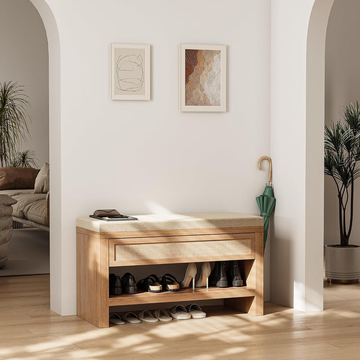 32” shoe bench with storage drawer, farmhouse entryway, package contents