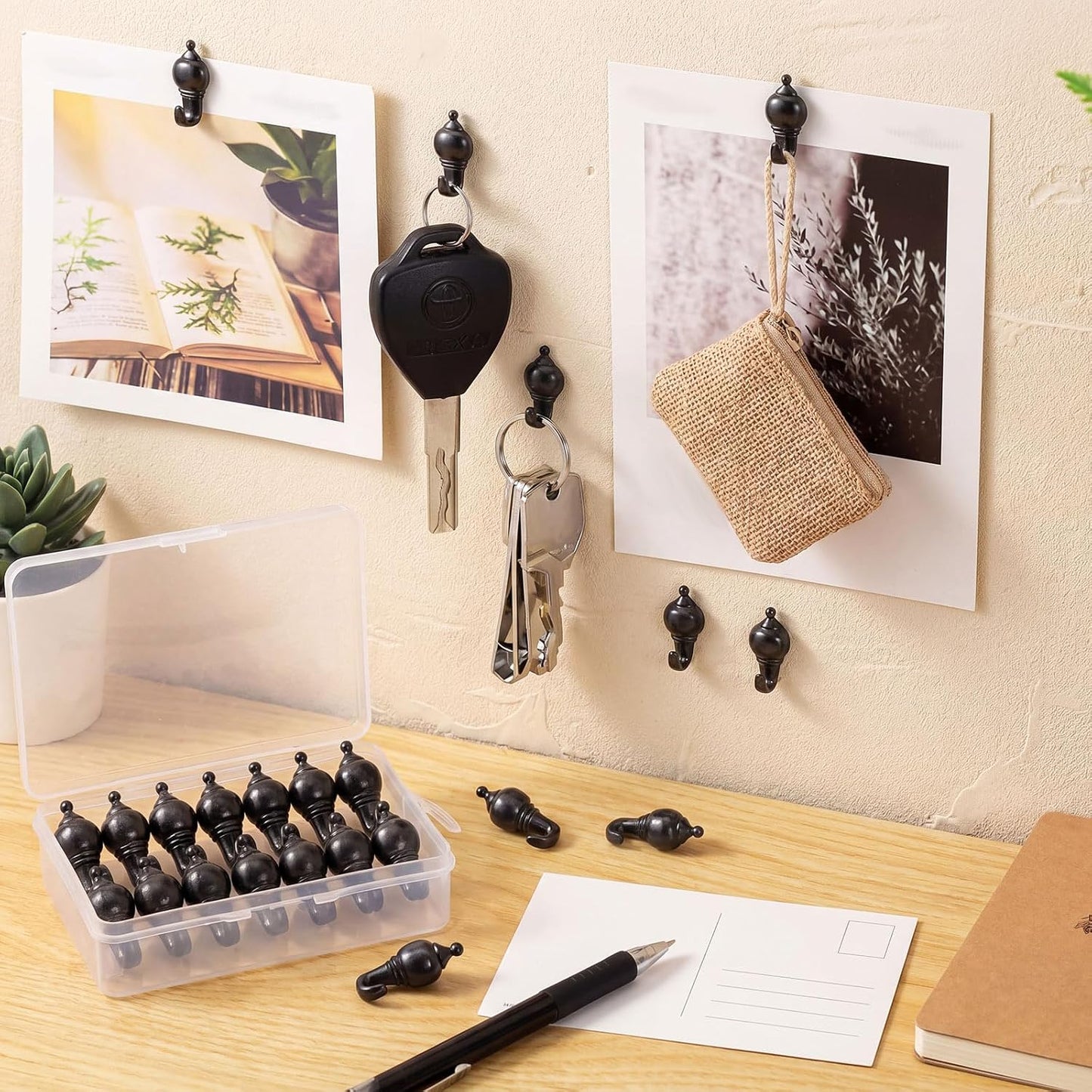 Hotop 30 Pieces Pin Hooks Push Pin Hangers, 20 lbs Push Hanger, Picture Hanging Nails for Home Office Fabric Wall Wooden (Retro Style,Black)