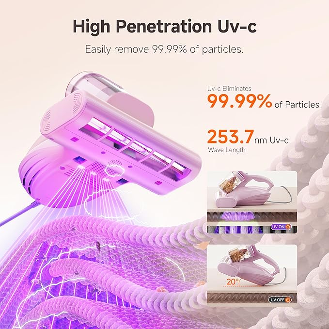 uwant Bed Cleaner with 16Kpa Suction Metal Roller 253.7nm Uv-c Light Mattress - Image 3
