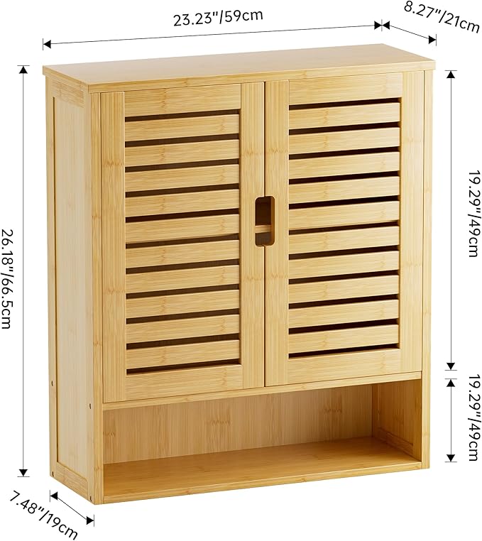 SMIBUY Bathroom Cabinet Wall Mounted, Bamboo Over-The-Toilet Storage Organizer - Image 3