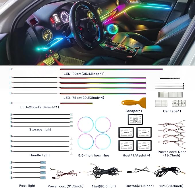 Acrylic Interior Car LED Strip Lights, Colorful 22-in-1 Car Ambient Lighting Kit - Image 4