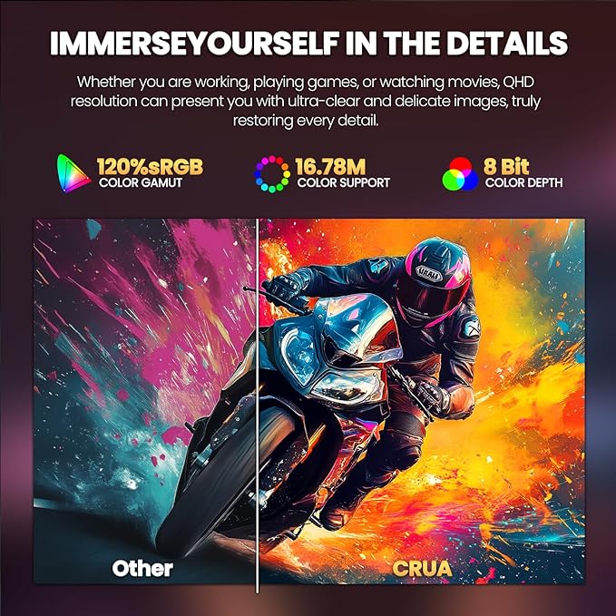 CRUA 32" Curved Gaming Monitor, 2K QHD 2560x1440P, 144Hz/165Hz Computer Monitors - Image 5