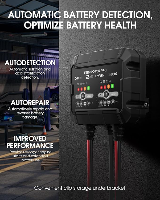 2-Bank, 4A Trickle Charger for Car Battery, 12V 6V Car Battery Charger - Image 8