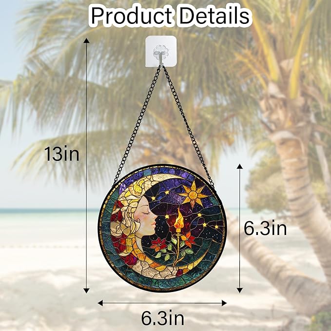 DASTOLL Stained Glass Window Hanging, Moon Goddess Torch Suncatcher Diamond - Image 4