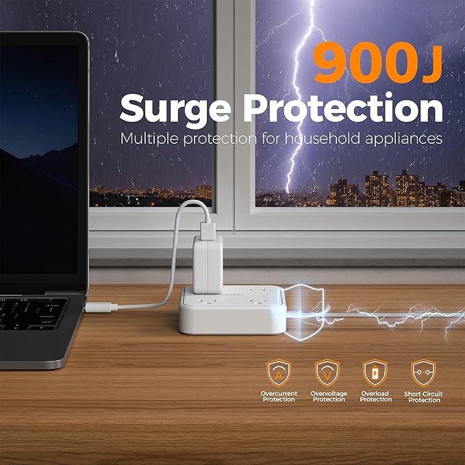 Surge Protector Flat Extension Cord 15Ft, TESSAN Flat Plug Power Strip - Image 2