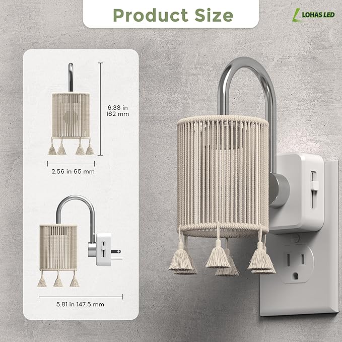 L LOHAS LED Night Lights Plug into Wall, Boho Fabric Cylinder Night Light - Image 5