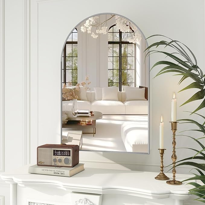 24x36 Inch Arch Bathroom Mirror Medicine, Brushed Silver Wall Mounted Bathroom - Image 7