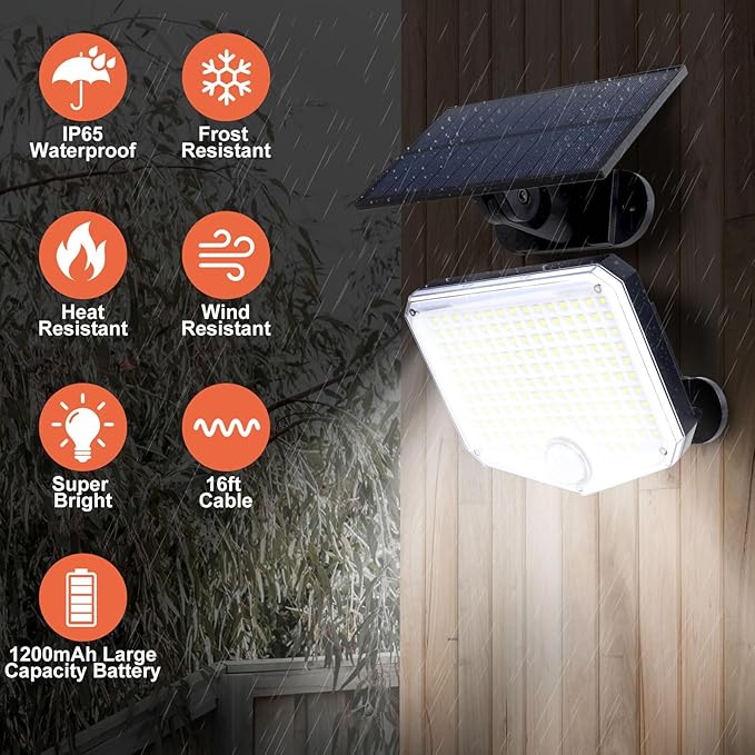 JumJam 153 LED Solar Wall Lights, 180°Beam Angle Solar Security Lights Outdoor - Image 3