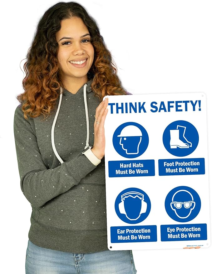Brimar - 12" x 18" - Think Safety PPE Must Be Worn Sign - .063″ White Rust-Free - Image 3
