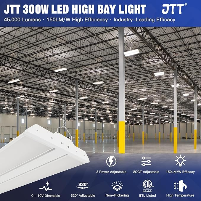 JTT 300/240/200W LED Linear High Bay Light, 45000LM Linear High Bay Shop Light - Image 2