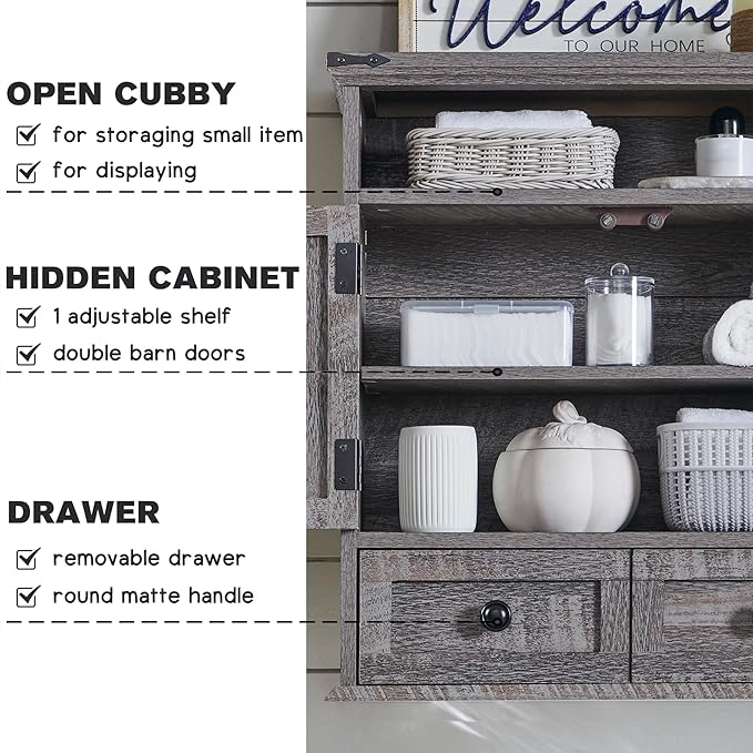ACCOHOHO Bathroom Wall Cabinet, Farmhouse Medicine Cabinet, Adjustable Shelf - Image 3