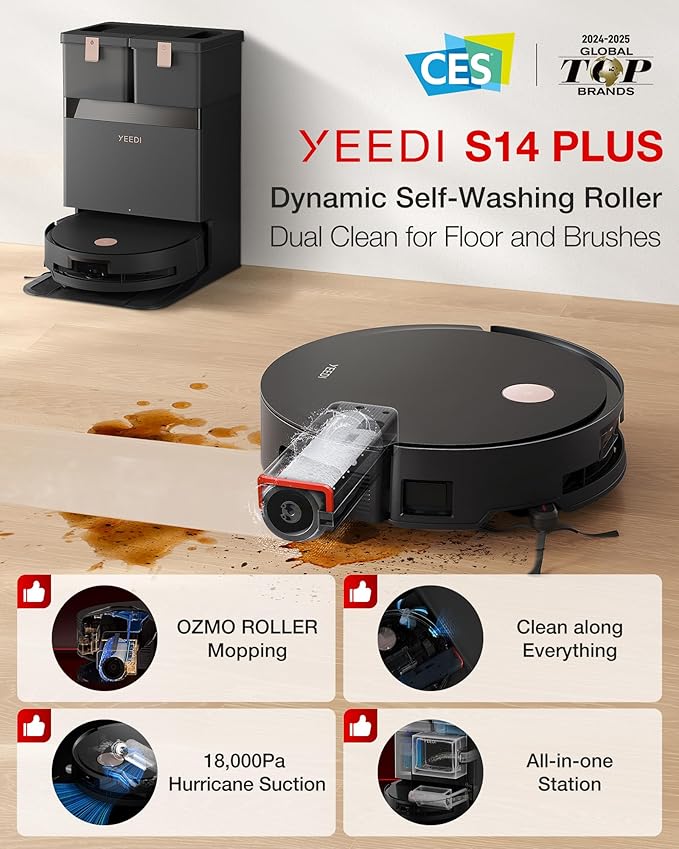 Yeedi S14 Plus Robot Vacuum and Mop, 000Pa Suction, OZMO Roller Mopping - Image 2