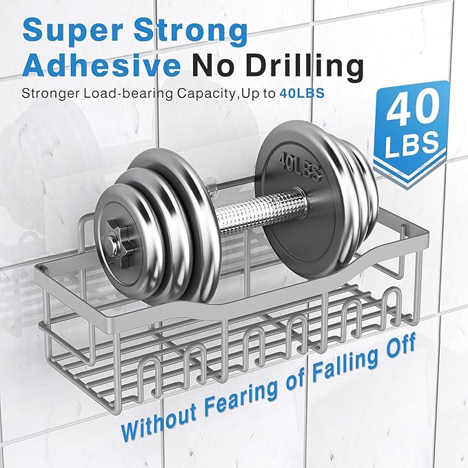 EUDELE 5-Pack Rustproof Stainless Steel Shower Caddy – No Drill Adhesive - Image 4