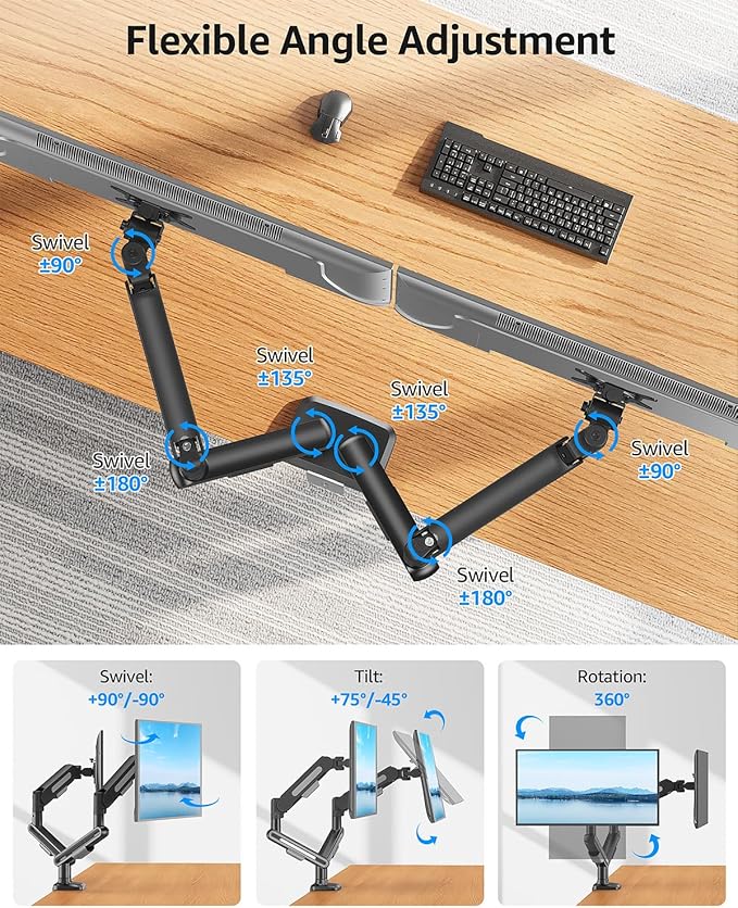 MOUNTUP Dual Monitor Mount Holds 4.4-26.5lbs, Heavy Duty Monitors Arm - Image 5