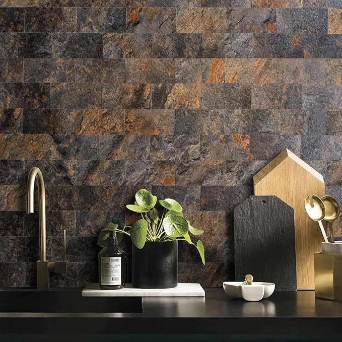 AULIGET 100 Piece Rust Slate Peel and Stick Backsplash Wall Tiles, Laundry Room - Image 2