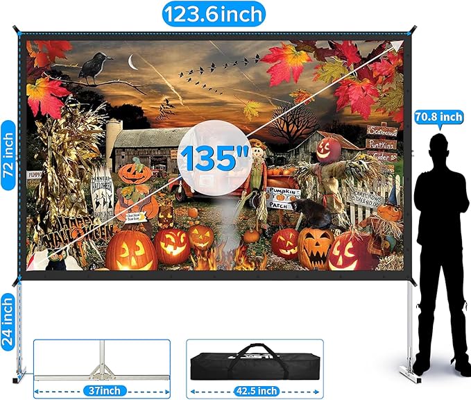 Projector Screen and Stand, JWSIT 135 inch Outdoor Movie Screen-Upgraded 3 - Image 3
