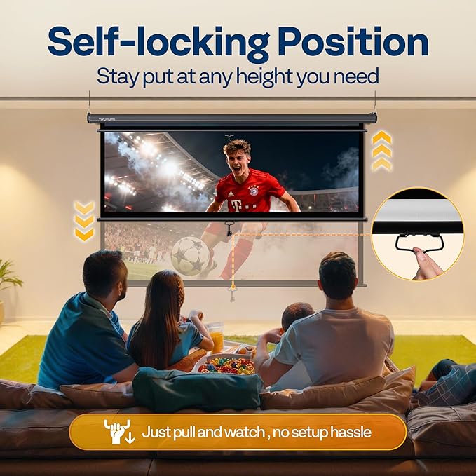 VIVOHOME 100 Inch 16:9 Pull Down Projector Screen, HD 4K Retractable Movie - Image 3