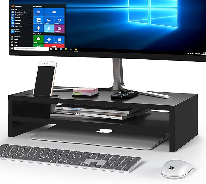 BONTEC Wood Monitor Stand Riser, 2-Tier Desktop Organizer by BONTEC
