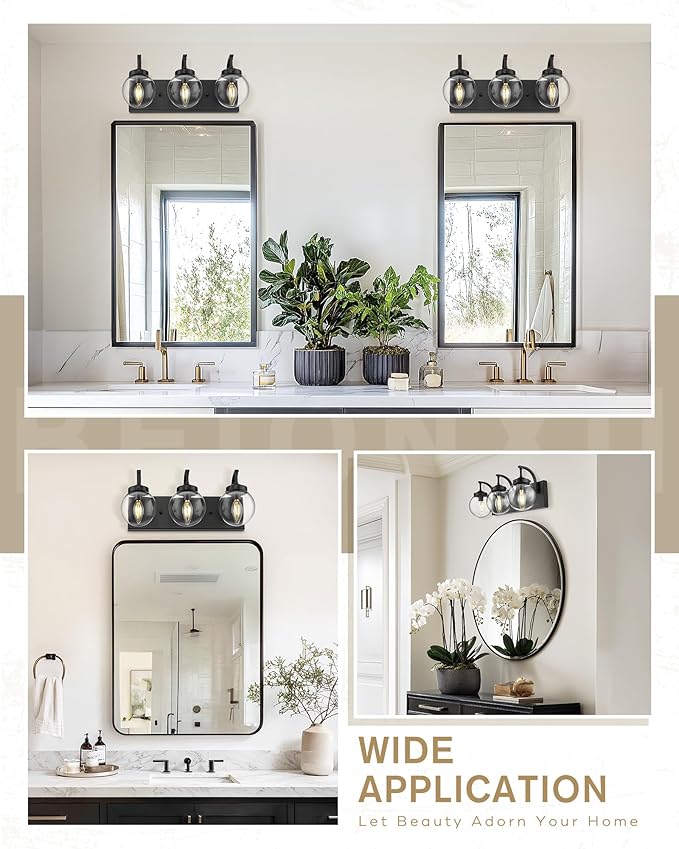Beionxii Black Bathroom Vanity Light, 3-Light Bathroom Light Fixtures - Image 7