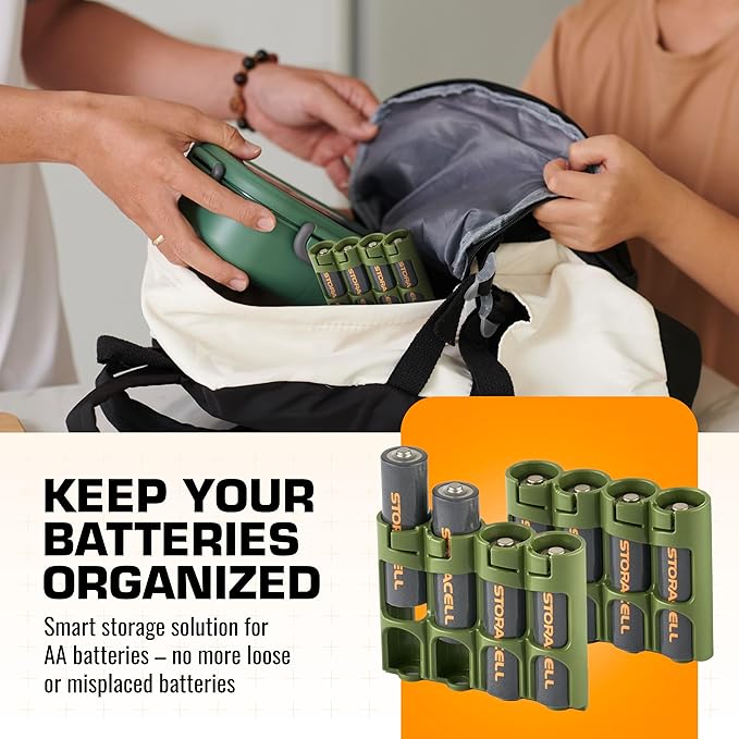 AA Battery Storage Caddy by Storacell, Military Green, Holds 4 Batteries - Image 3