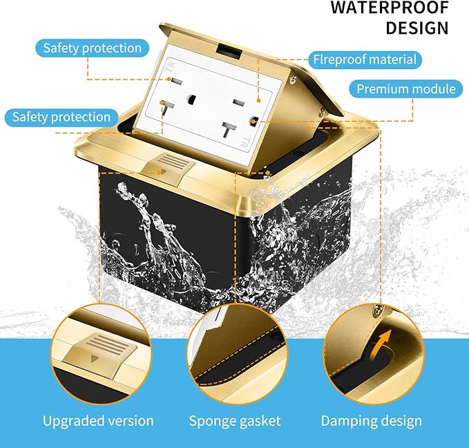 Vagueior Recessed Floor Electrical Outlet Kit, Waterproof Electrical Outlet - Image 3