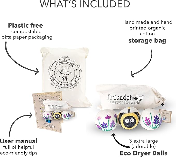 Friendsheep Wool Dryer Balls, Organic Reusable Fabric Softener Alternative - Image 2