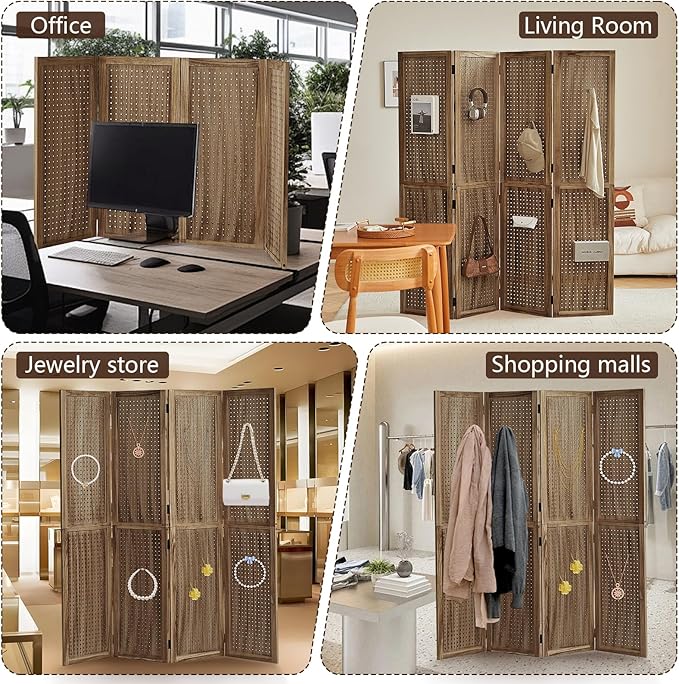 Leesinwing 4 Panel Wooden Room Dividers, 5.6FT High Plug-in Folding Screen Made - Image 9