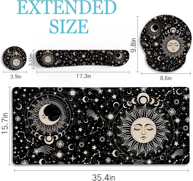 LIMKRIAN Sun Moon Mouse Pad Set Desk Mat Pad, XXL Large Gaming Mouse Pad - Image 6