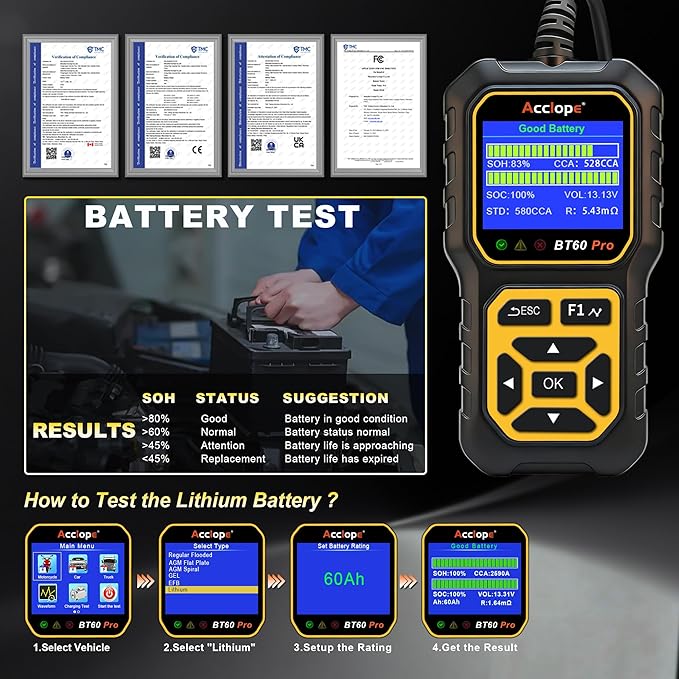 Acclope BT60 Pro Car Battery Tester, Digital Analyzer - Image 12