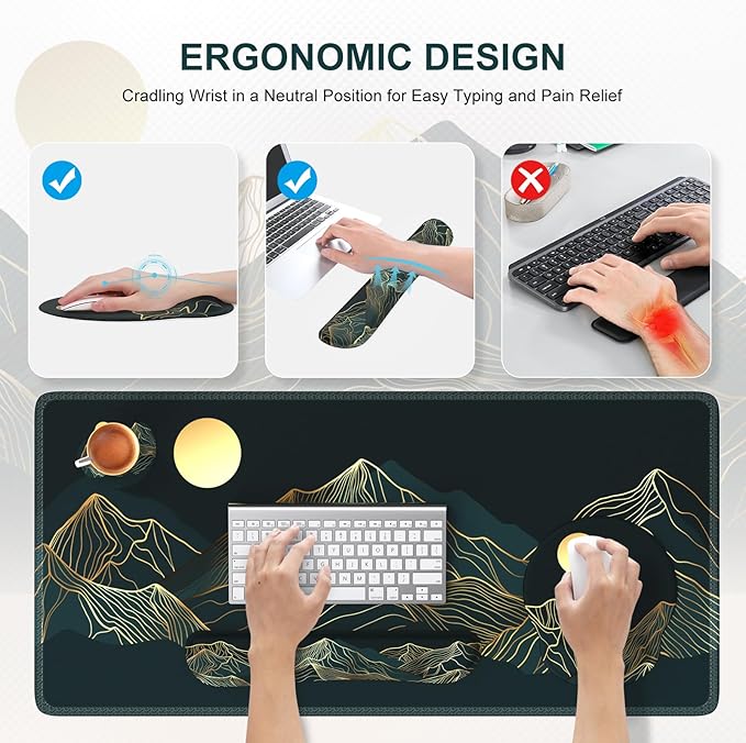 iCasso Large Mouse Pad, 4in1 XXL Mousepad + Keyboard Wrist Rest+Mouse Wrist - Image 3