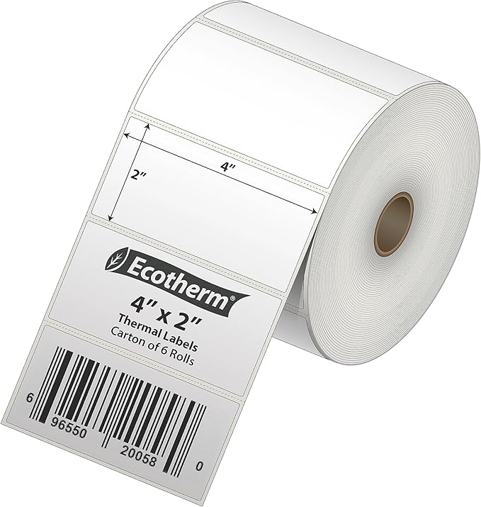 4" x 2" Thermal Labels | 6 Rolls | 7500 Labels | fits Zebra, Offnova Thermal - Image 2