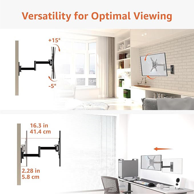 Amazon Basics Full Motion TV Wall Mount fits 12" to 40" TVs and VESA 200x200 - Image 7