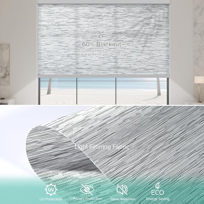 Kilonity Motorized Roller Shades, Light Filtering Remote Control Custom Window - Image 4
