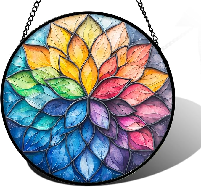 DASTOLL Stained Glass Window Hanging, Colorful Flower Petals Sun Catchers by DASTOLL
