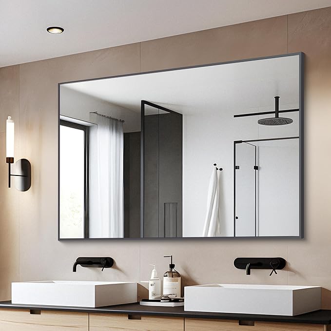 Black Bathroom Mirror for Wall, 30x40 Inch Rectangle Mirrors - Image 3