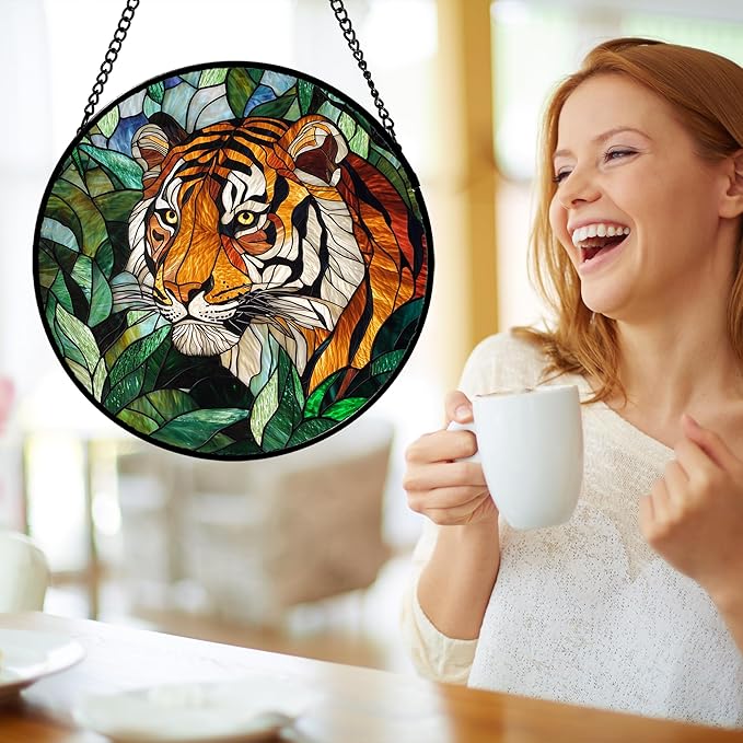 AMDERVEN Stained Glass Window Hanging, Fierce Tiger Sun Catcher - Image 3