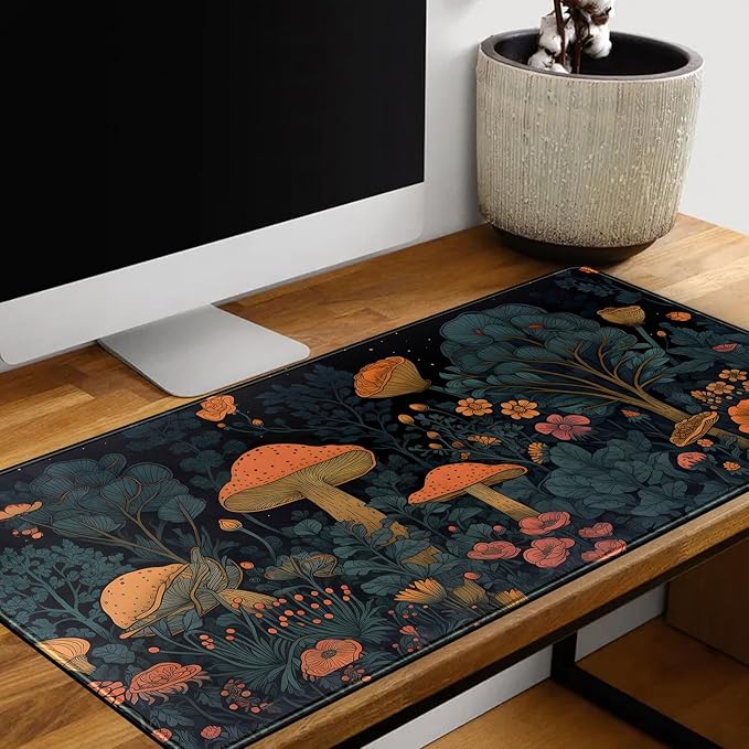 Mushroom Retro Mouse pad Desk Mat Dark Vintage Floral Forest Pad XXL, Aesthetic - Image 5