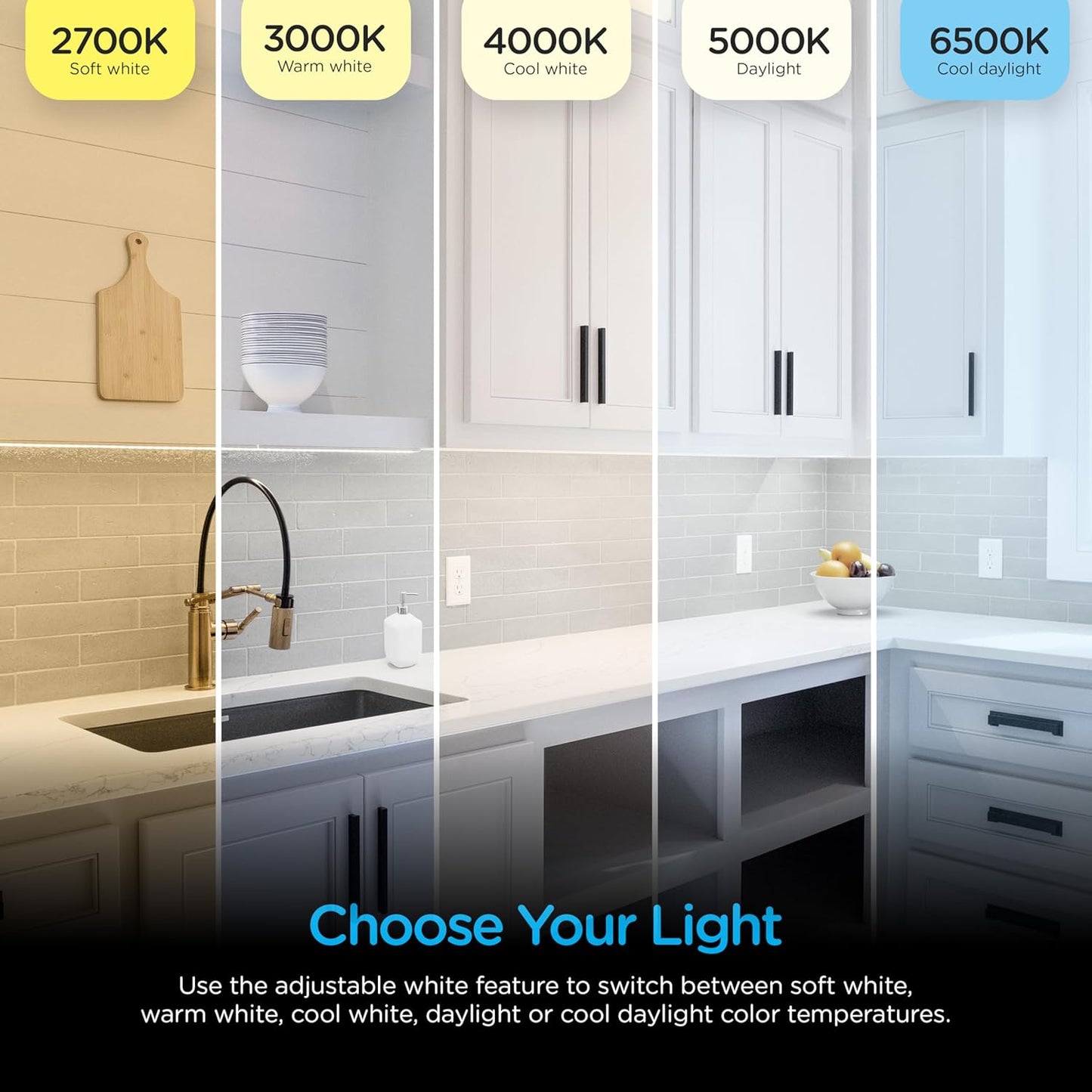 Enbrighten 24 inch Plug-in Under Cabinet Lights, 1561 Lumens, Five White Settings from (2700K-6500K), Full Range Dimmable, One-Touch Sync Control, Linkable Under Counter Lights for Kitchen 82786-T1