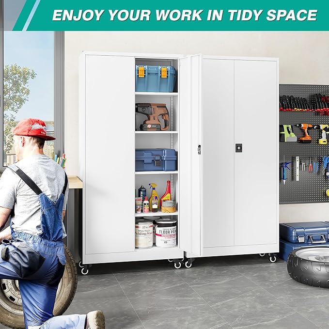 SISESOL 75" Tall Metal Storage Cabinet - Image 4