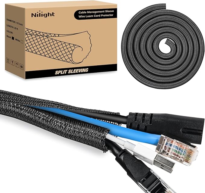 Nilight Cable Sleeve, 25ft-1/2inch Cord Management Sleeves, Braided Sleeving by Nilight