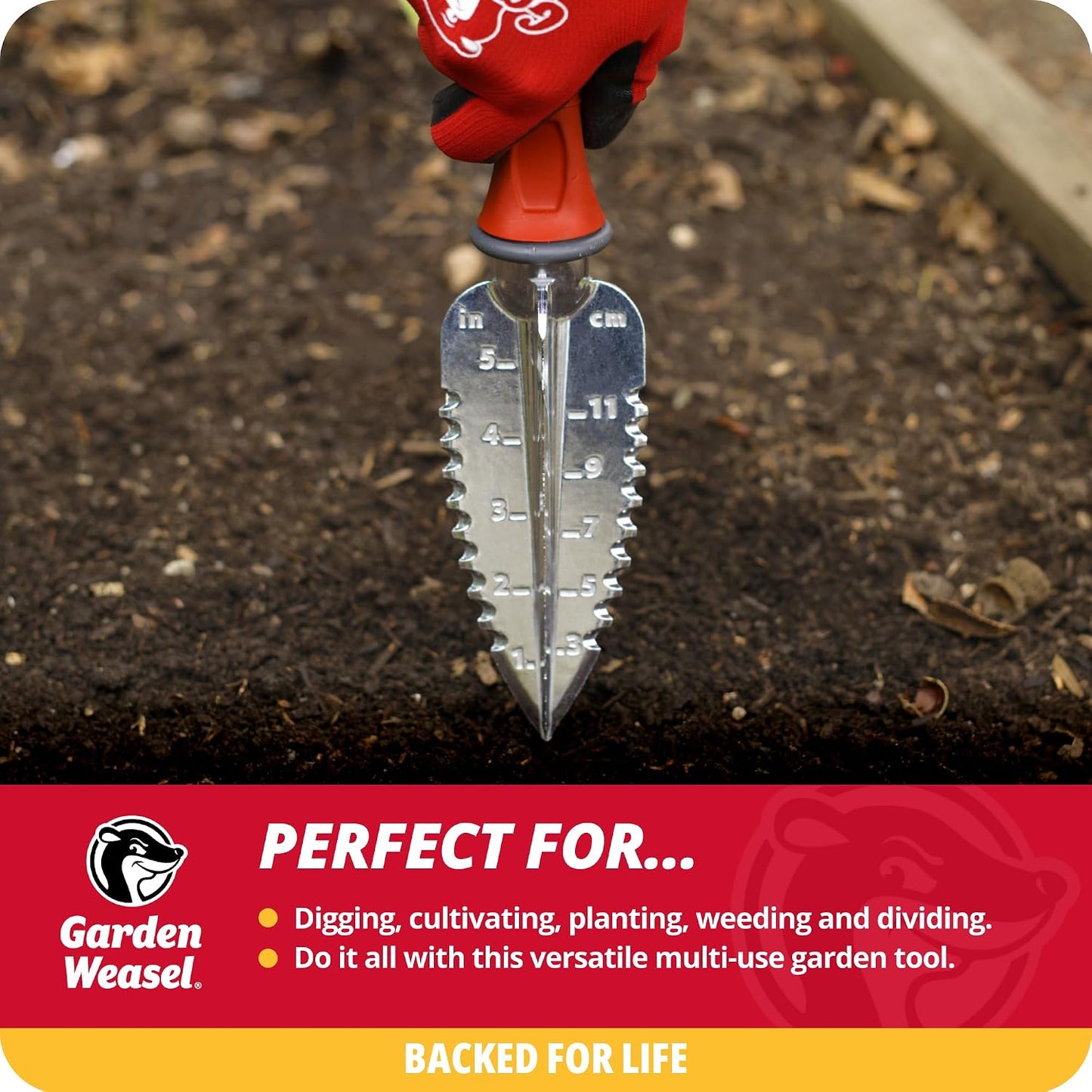 Garden Weasel Multi-Use Transplanter Trowel for Digging Planting Weeding | Heavy duty steel hand tool for transplanting bulbs, cultivating soil, digging holes & removing weeds. Ergonomic grip
