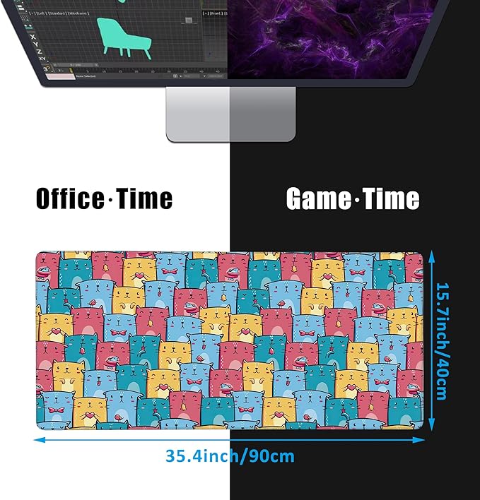 EOBKLAX Kawaii Colorful Cats Desk Mat, Large Gaming Mouse Pad, Non-Slip Rubber - Image 2