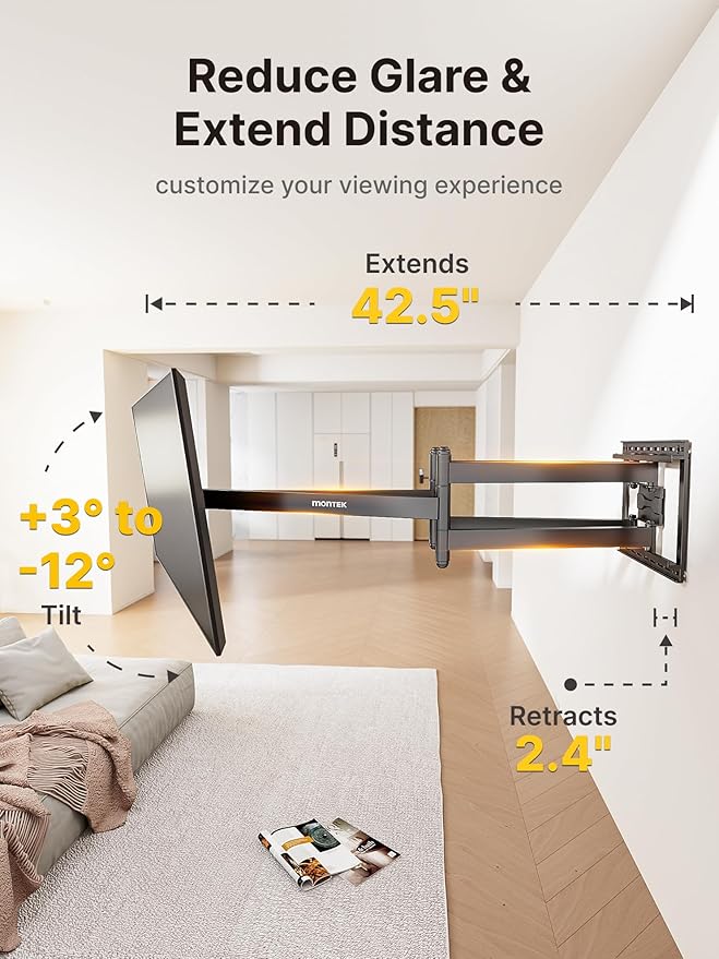 monTEK Long Arm TV Wall Mount for Most 43-90 Inch TVs, 42.5 Inch Long Extension - Image 3