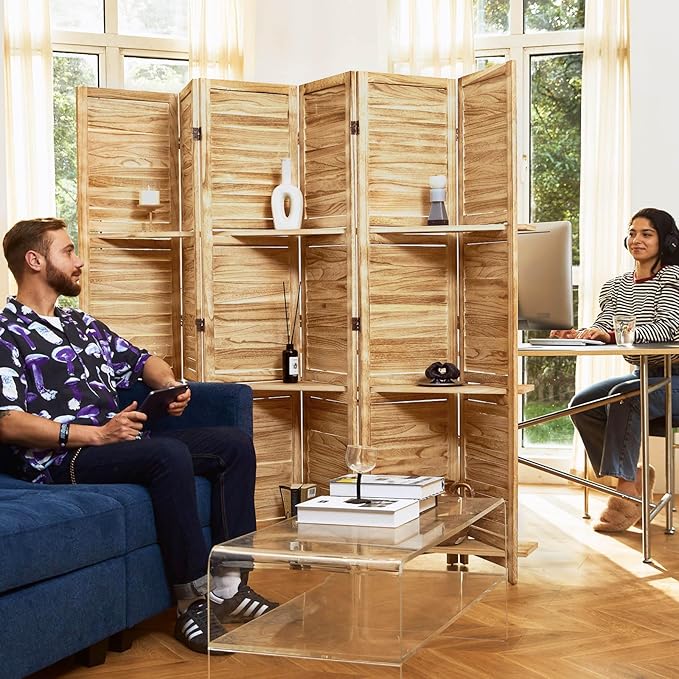 Partition Room Dividers, Folding Wood Privacy Screen - Image 4