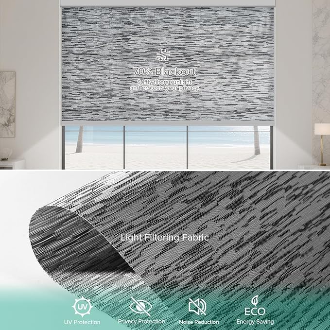 Kilonity Motorized Roller Shades, Light Filtering Remote Control Custom Window - Image 4